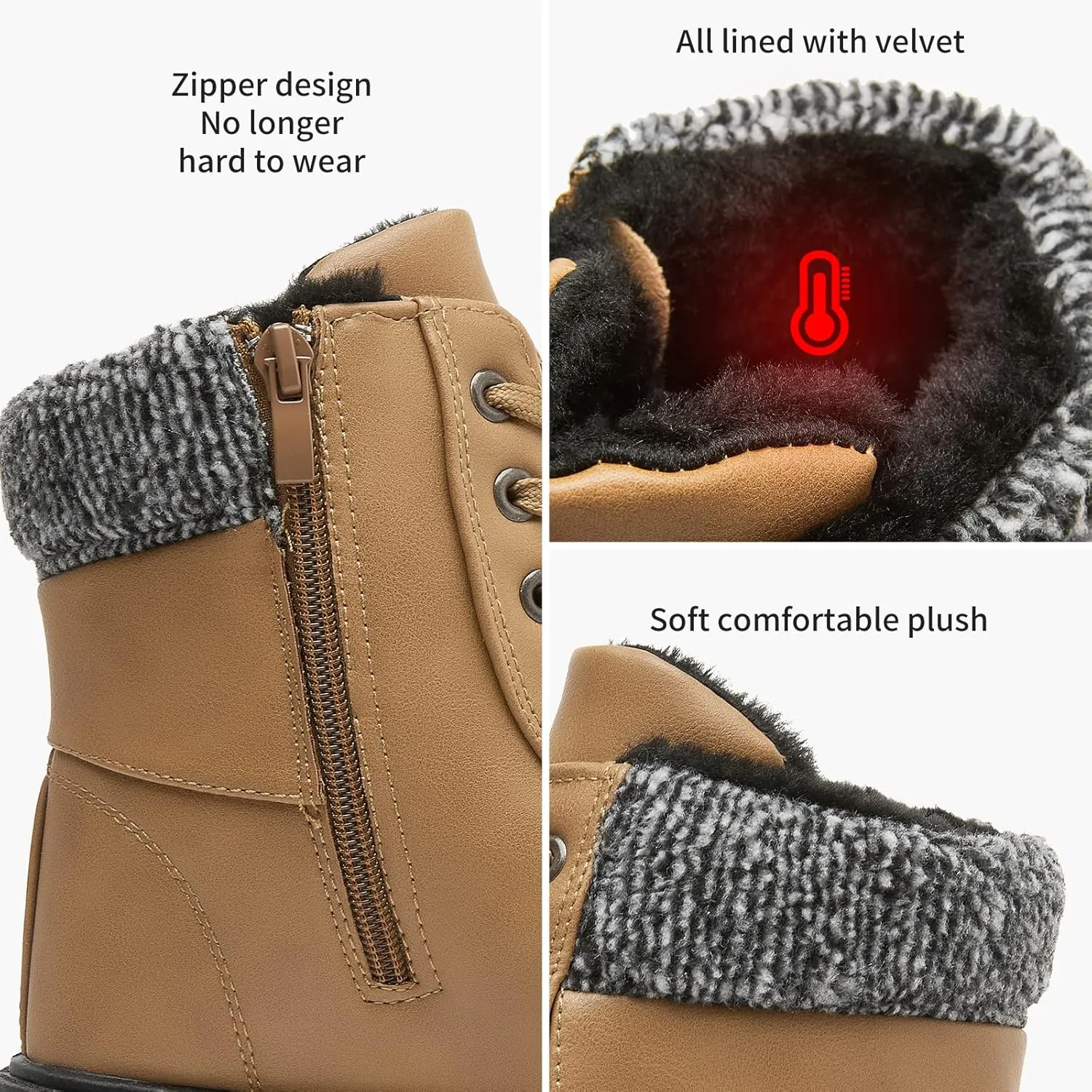 yageyan Womens Winter Snow Boots Warm Fur Lined Winter Water-resistan Ankle Booties Zipper Anti-Slip Combat Boots