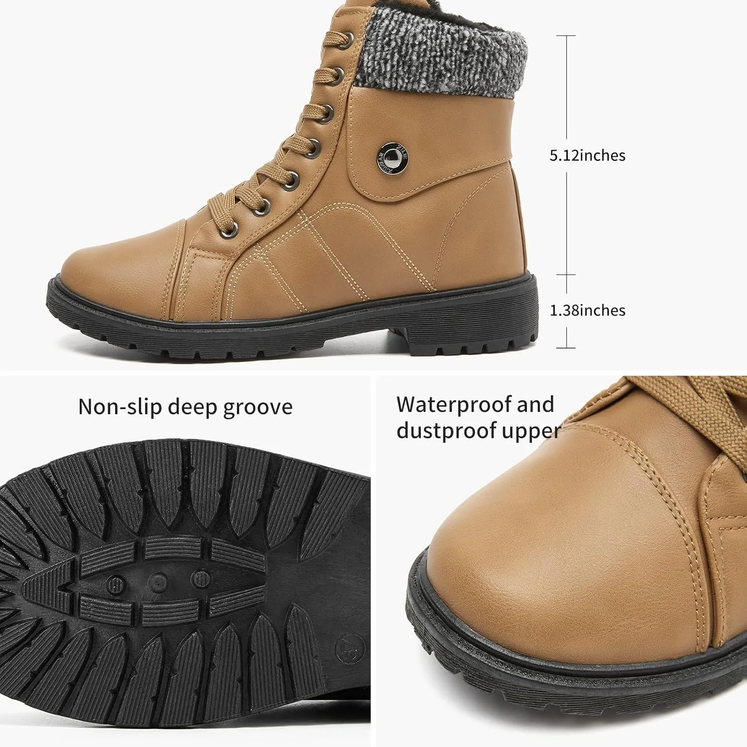 yageyan Womens Winter Snow Boots Warm Fur Lined Winter Water-resistan Ankle Booties Zipper Anti-Slip Combat Boots