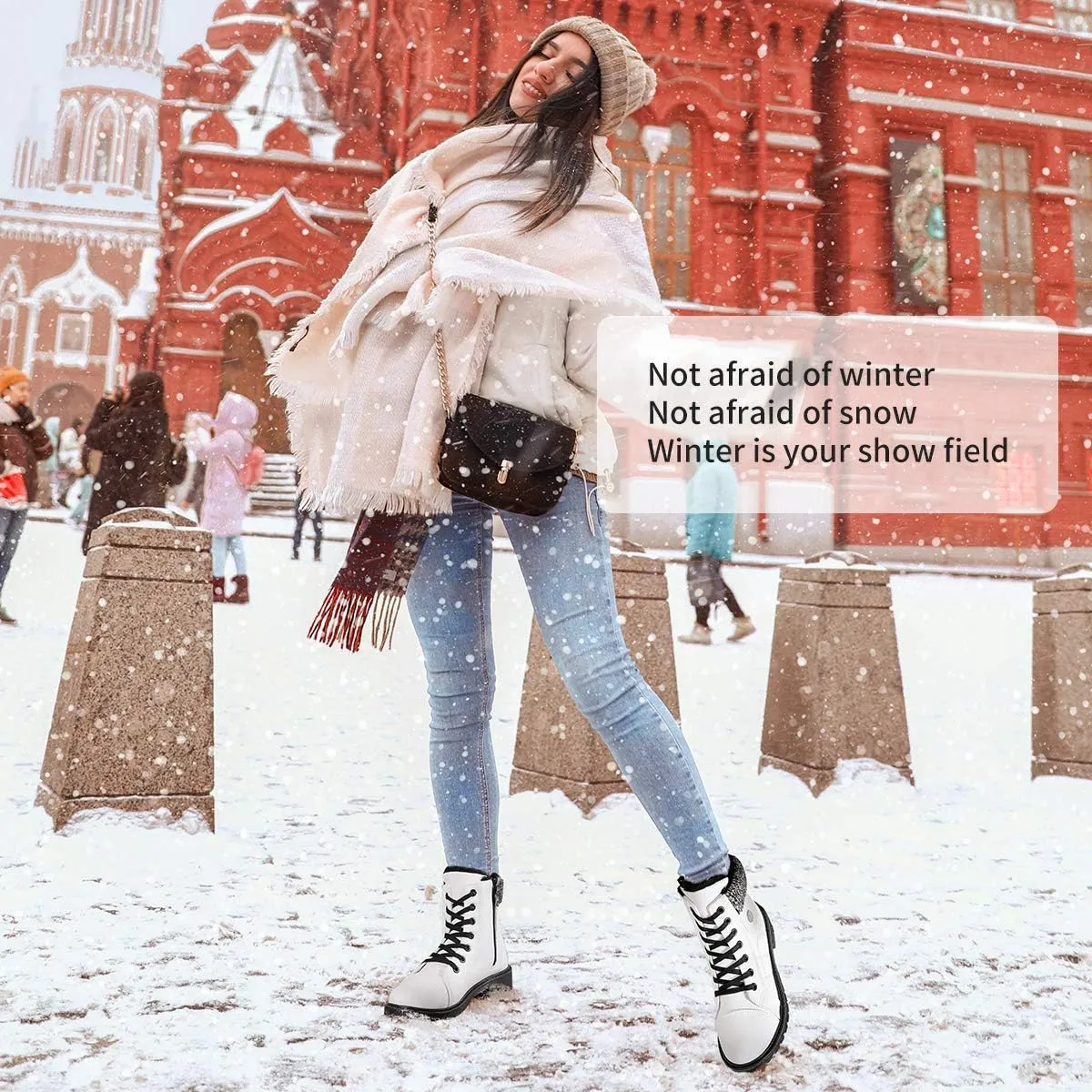 yageyan Womens Winter Snow Boots Warm Fur Lined Winter Water-resistan Ankle Booties Zipper Anti-Slip Combat Boots