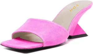 YDN Women Slip On Mules Chunky Slippers Wedge High Heels On Open Square Toe Dress Shoes Wedding Indoor Size 4-16 US