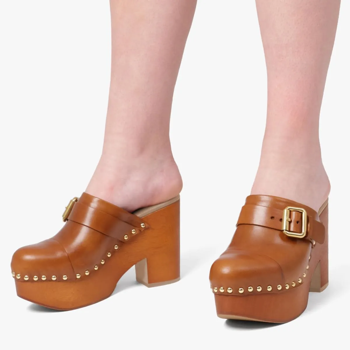 YDN Women's Chic Platform Closed Round Toe Mules Rivet Studded Chunky Block Heels Buckled Strap Slip On Sandals Daily Outfit Dress Slide Shoe Size 4-16 US