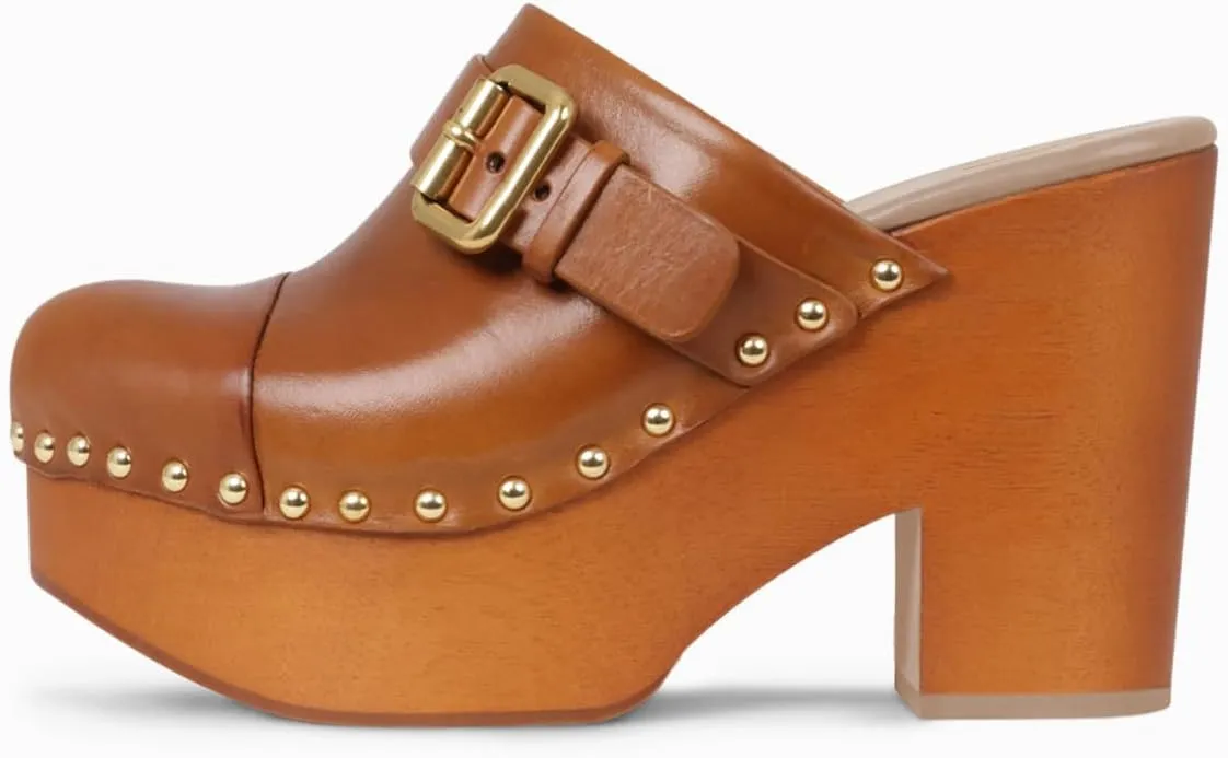 YDN Women's Chic Platform Closed Round Toe Mules Rivet Studded Chunky Block Heels Buckled Strap Slip On Sandals Daily Outfit Dress Slide Shoe Size 4-16 US