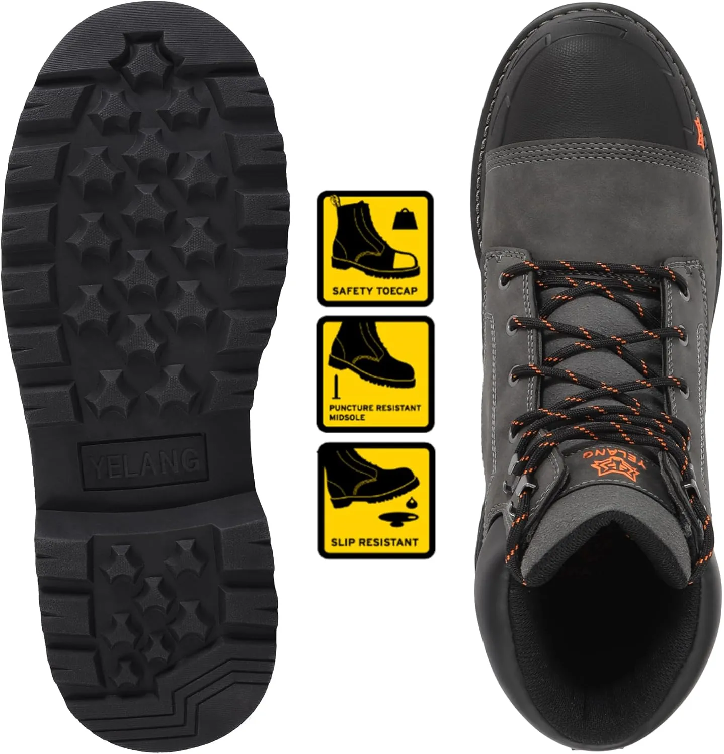 Yelang Men's Steel Toe Safety Work Boot Slip Resistant Puncture Utility Shoes 6 Inch For Industrial Construction Outdoor botas de trabajo para hombre