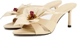 YIYA Women's Flower Mules Heels Open Pointed Toe Stiletto Kitten Heels Slip On Dress Party Sandals