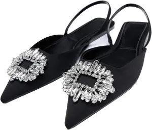 YIYA Womens Rhinestone Mules and Slides Comfortable Closed Pointed Toe Slingback Flats Loafers Shoes