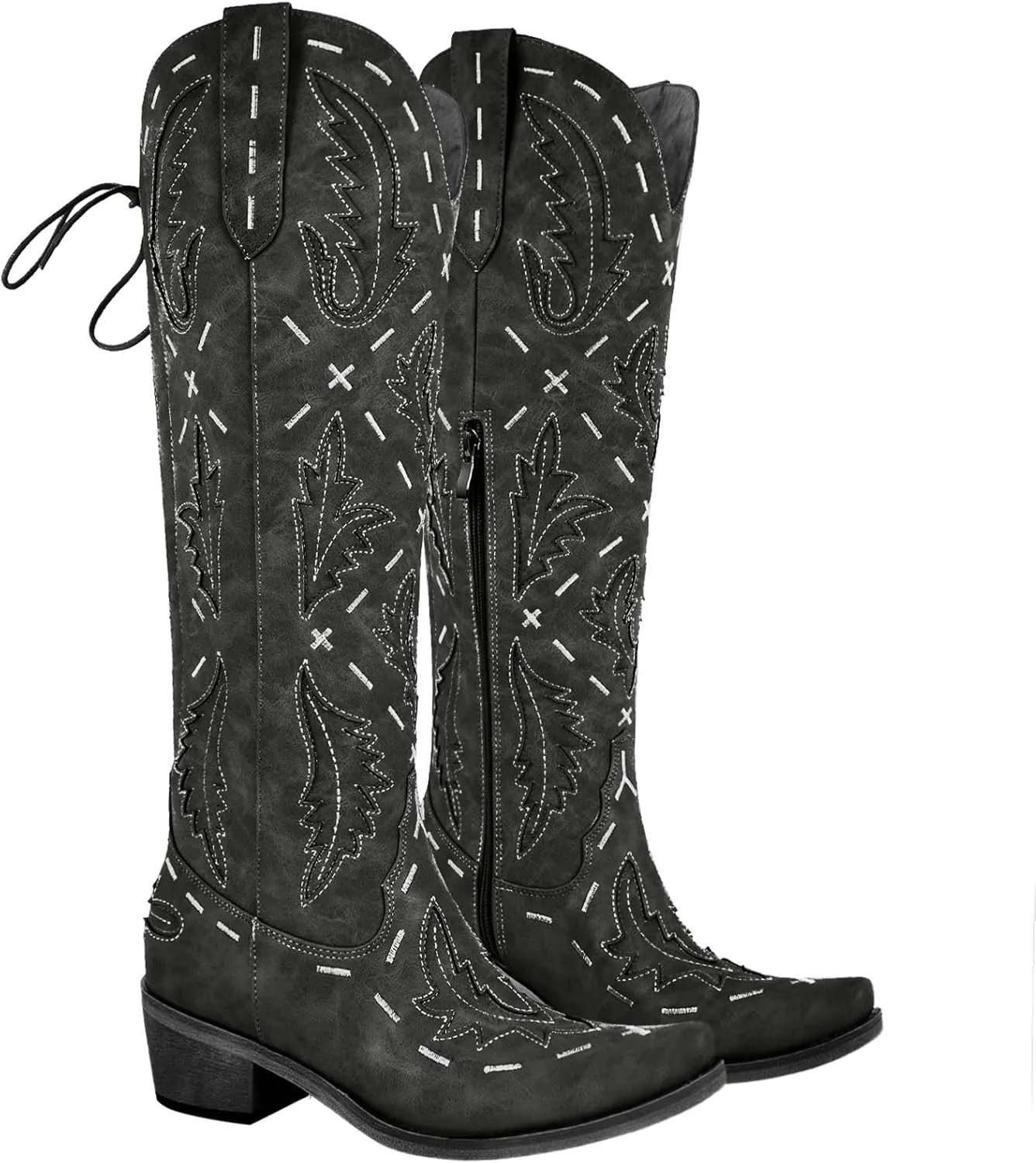 Yolkomo Cowboy Boots for Women Knee High Cowgirl Boots Lace Up