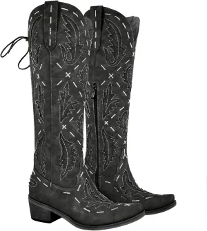 Yolkomo Cowboy Boots for Women Knee High Cowgirl Boots Lace Up