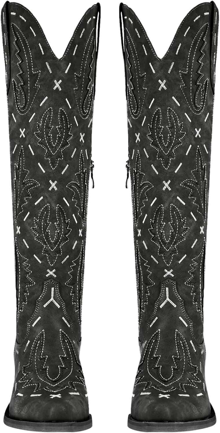 Yolkomo Cowboy Boots for Women Knee High Cowgirl Boots Lace Up