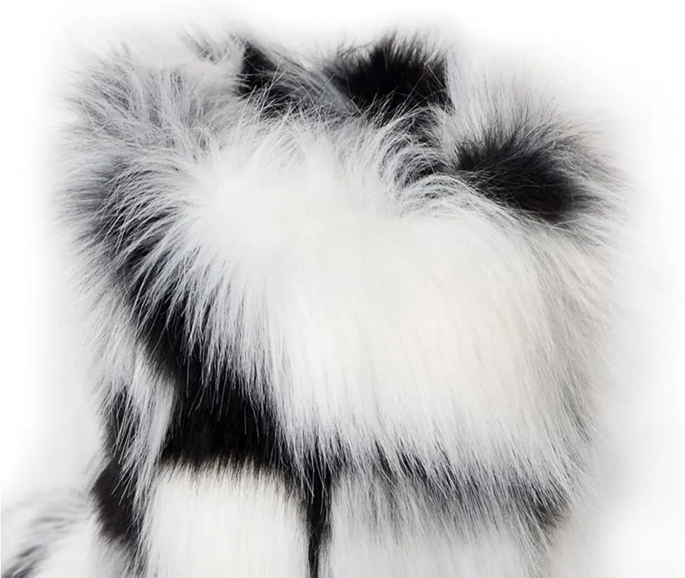 ZOSCGJMY Faux Fur Boots for Women Fuzzy Fluffy Furry Round Toe Suede Winter Snow Boots Flat Shoes