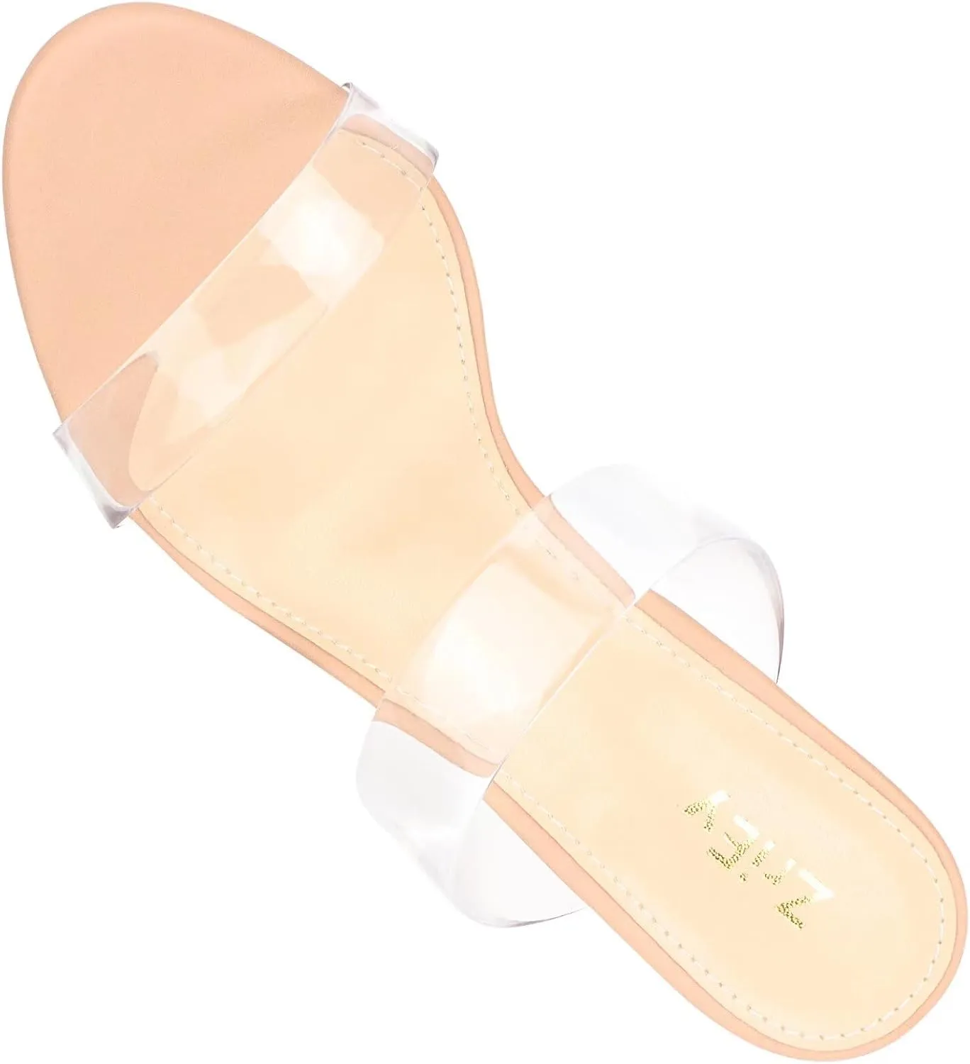 ZriEy Women's Chunky Block Open Toe Mid High Heeled Sandals Two Strap Slip on Heels Slide Sandals for Party Wedding Dress Dating Daily Pumps Shoes