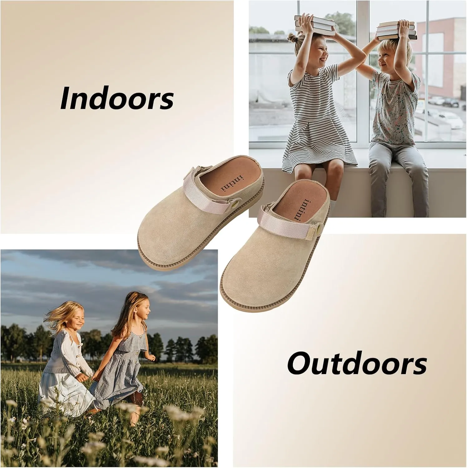 ZUSERIS Kids Clogs Girls Platform Slippers with Adjustable Back Strap Boys Slip On Suede Clog Slippers Cute Unisex-Child Leather Mules for Indoor and Outdoor