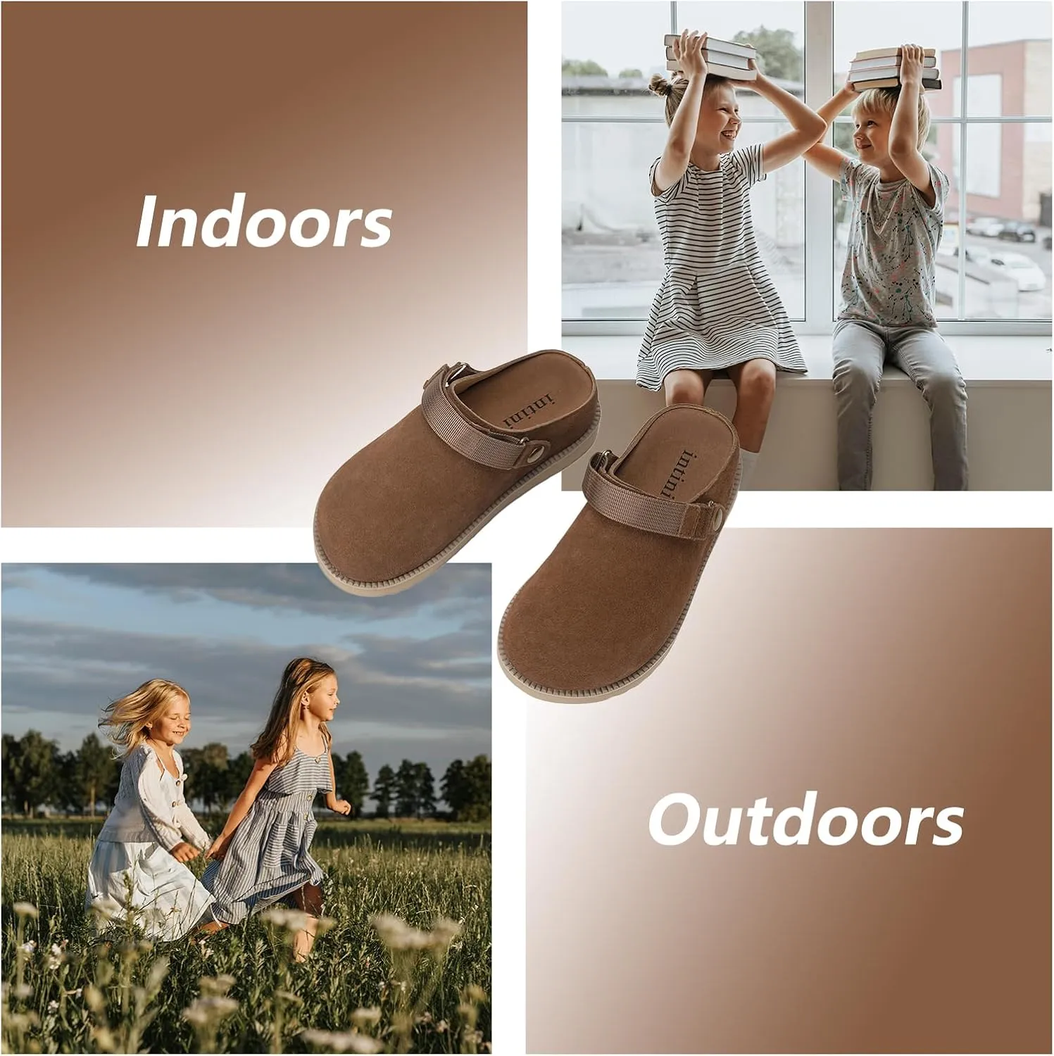 ZUSERIS Kids Clogs Girls Platform Slippers with Adjustable Back Strap Boys Slip On Suede Clog Slippers Cute Unisex-Child Leather Mules for Indoor and Outdoor
