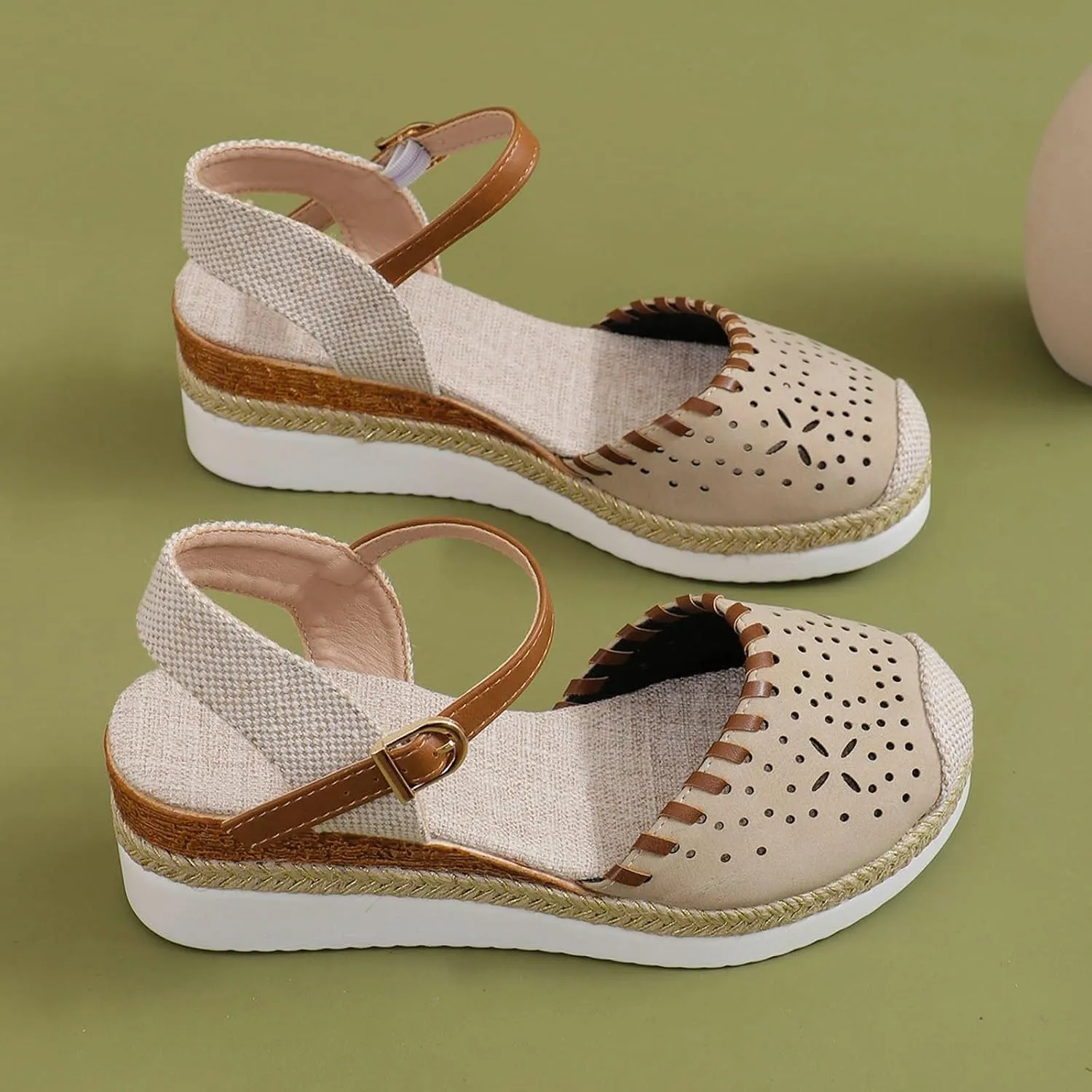 ZWRXW Closed Toe Sandals Women Arch Support Orthopedic Platform Wedge Sandals Buckle Ankle Strap Walking Sandal Boho Elegant Dressy Summer Shoes