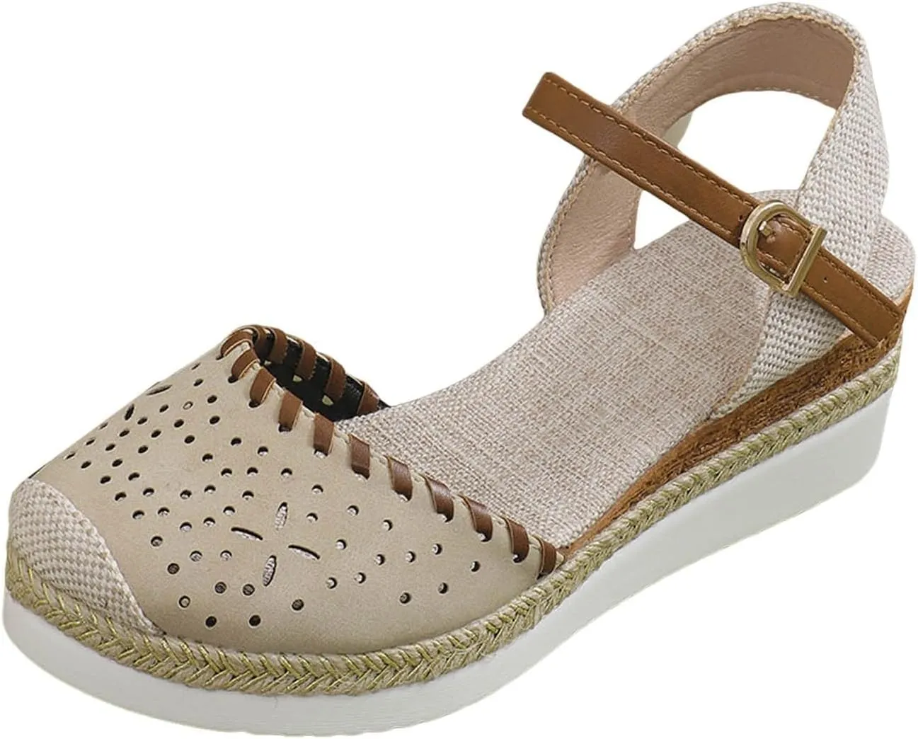 ZWRXW Closed Toe Sandals Women Arch Support Orthopedic Platform Wedge Sandals Buckle Ankle Strap Walking Sandal Boho Elegant Dressy Summer Shoes