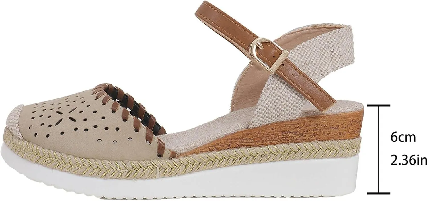ZWRXW Closed Toe Sandals Women Arch Support Orthopedic Platform Wedge Sandals Buckle Ankle Strap Walking Sandal Boho Elegant Dressy Summer Shoes