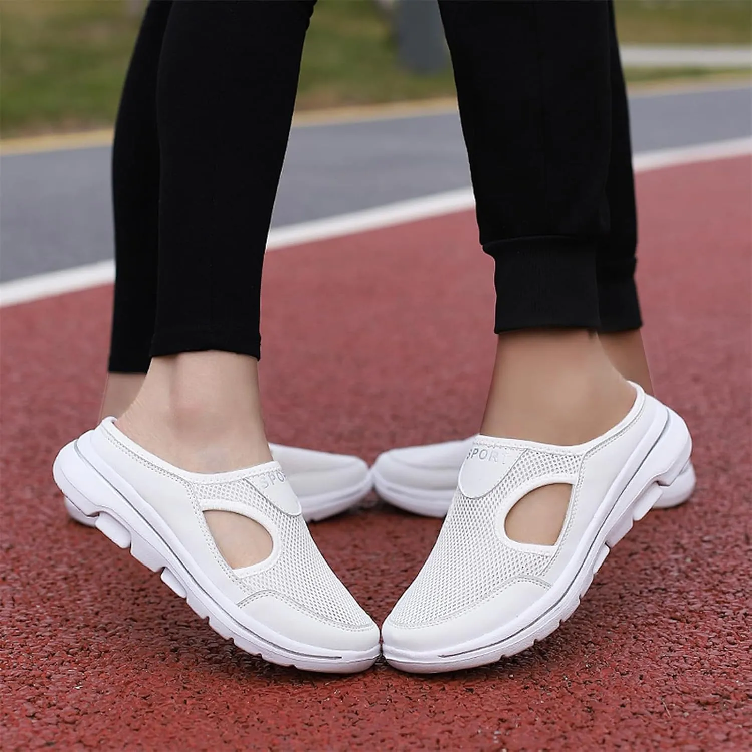 ZWRXW Mules for Women Breathable Mesh Walking Mules Sneakers Open Back Slip On Shoes Lightweight Breathable Comfortable Walking Shoes Closed Toe Slides with Arch Support Orthopedic Slippers