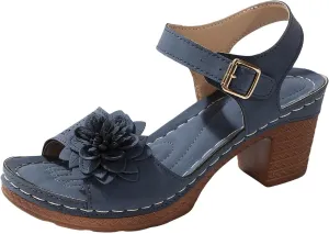 ZWRXW Open Toe Wedge Sandals for Womens Flower Buckle Ankle Strap Arch Support Orthopedic Wedge Casual Sandal Cute Fashion Dressy Bohemia Sandals Summer Comfortable Shoe