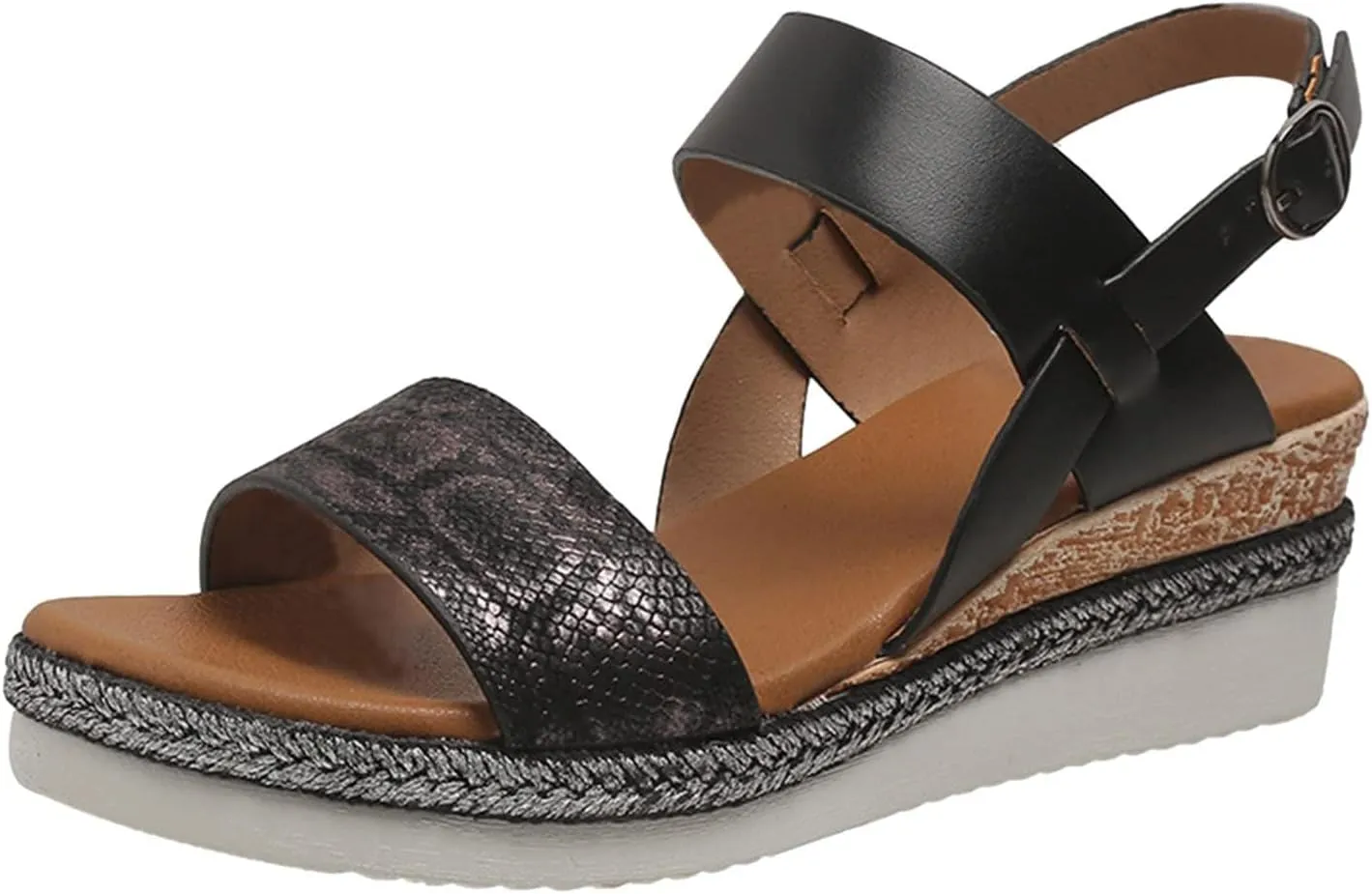 ZWRXW Sandals for Women 2025 Open Toe Ankle Strap Platform Sandal Arch Support Low Wedge Sandals Comfortable Dressy Summer Shoes Orthopedic Walking Shoes