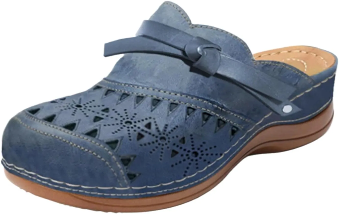 ZWRXW Women's Mules & Clogs Comfortable Slip-On Closed Toe Clog Sandal Bohemian Hollow Out Wide Width Wedge Sandals Arch Support Outdoor Beach Slippers Summer Shoes