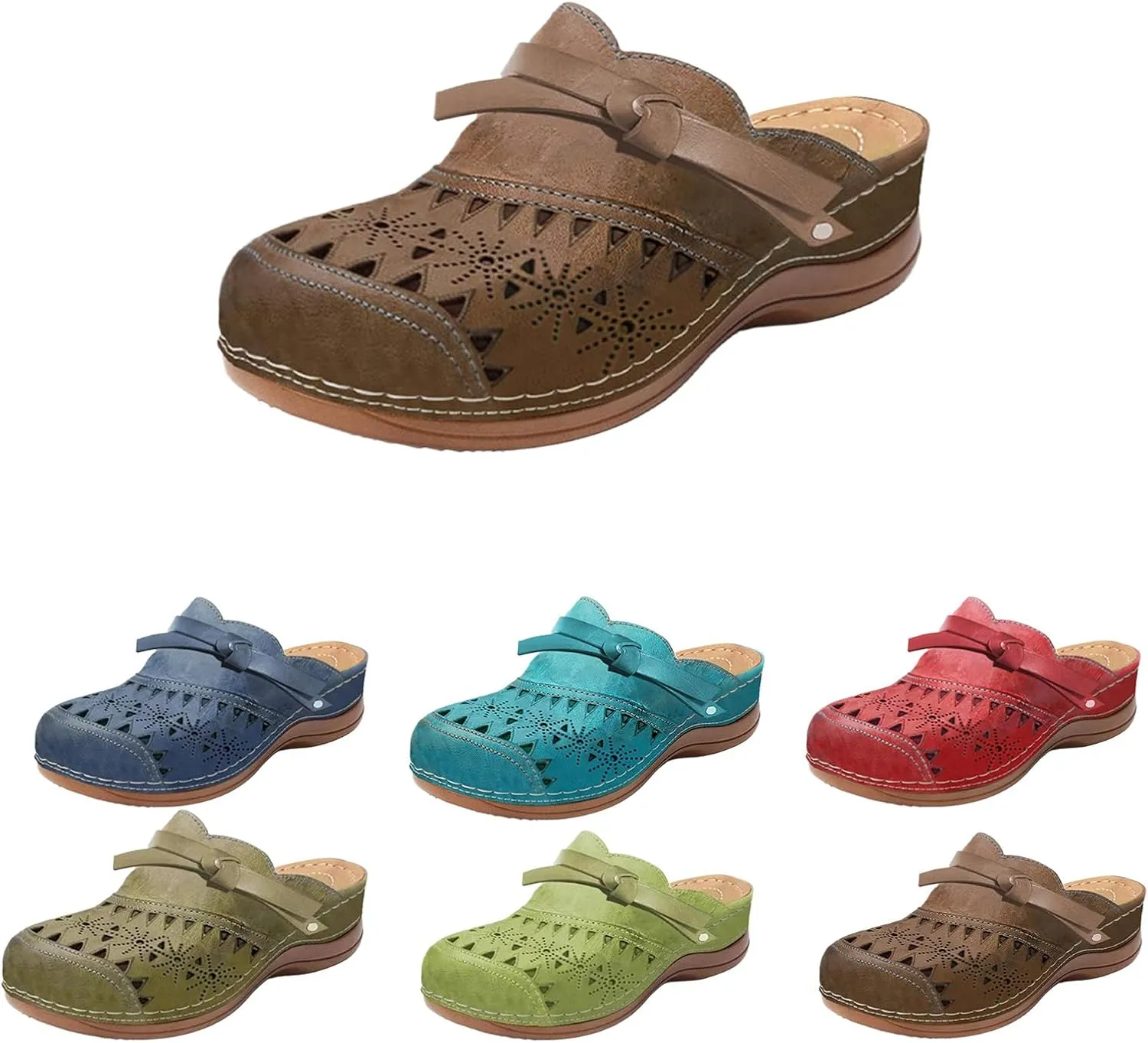 ZWRXW Women's Mules & Clogs Comfortable Slip-On Closed Toe Clog Sandal Bohemian Hollow Out Wide Width Wedge Sandals Arch Support Outdoor Beach Slippers Summer Shoes